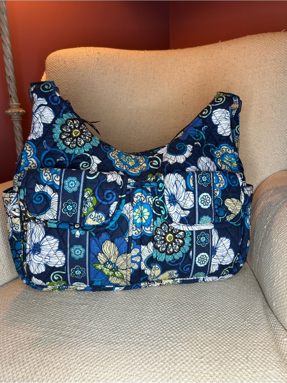 Mod Floral Blue Quilted Cargo Sling  Bag